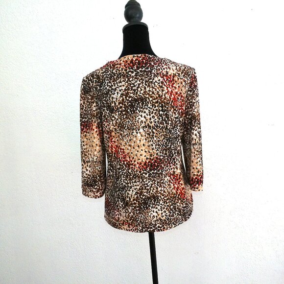 Red/beige/black Blouse, with rhinestone/glitters design - Picture 8 of 9